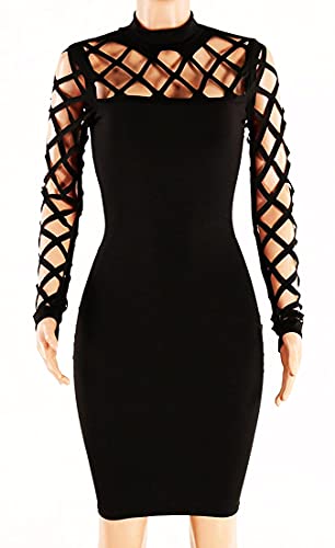 AMiERY Women's Hollow Out Cocktail Clubwear Bandage Evening Party Bodycon Dress Black M - Image 3