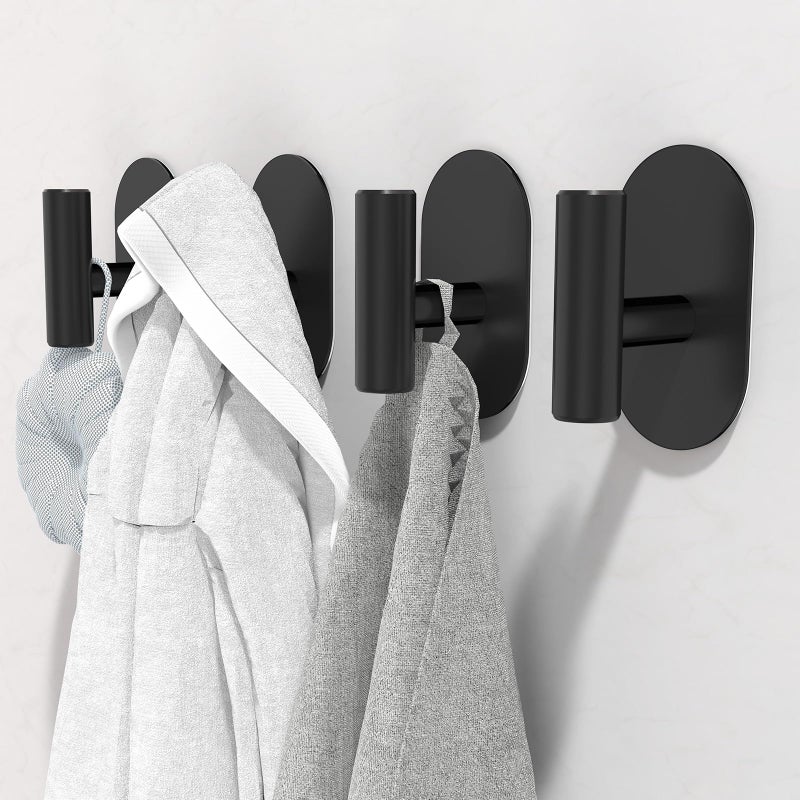 Aikzik Black Adhesive Hooks Heavy Duty, Wall Hooks for Shower, Bathroom, Towel, Coat, Robe, Stainless Steel Hooks for Hanging, Waterproof & Rustproof Sticky Hooks for Walls No Damage- 2 Pack - Image 4