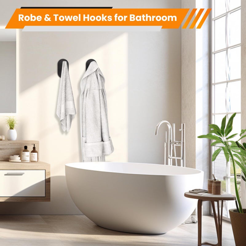 Aikzik Black Adhesive Hooks Heavy Duty, Wall Hooks for Shower, Bathroom, Towel, Coat, Robe, Stainless Steel Hooks for Hanging, Waterproof & Rustproof Sticky Hooks for Walls No Damage- 2 Pack - Image 5