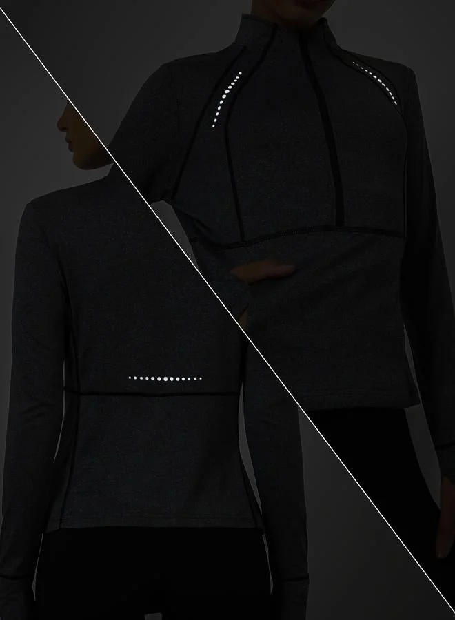 Styli Active  Reflective Dot and Pocket Detail Contrast Stitch Top for Women | Best Price UAE
