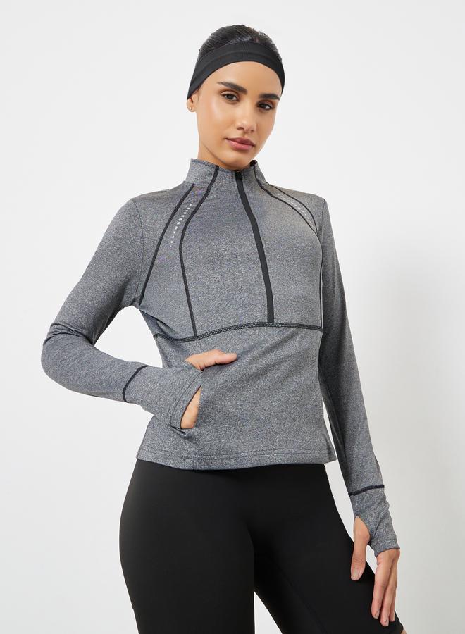 Styli Active Reflective Dot and Pocket Detail Contrast Stitch Top - Image 1