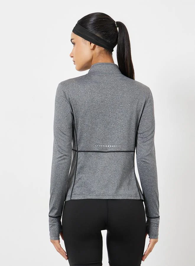 Styli Active  Reflective Dot and Pocket Detail Contrast Stitch Top for Women | Best Price UAE