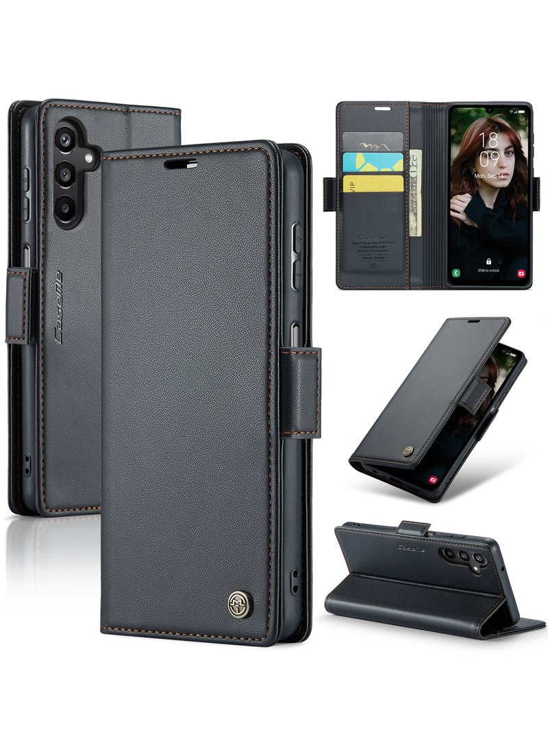 CaseMe Flip Wallet Case For Samsung Galaxy A15 4G/5G RFID Blocking PU Leather Wallet Flip Folio Case with Card Holder Kickstand Shockproof Phone Cover - Black - Image 1