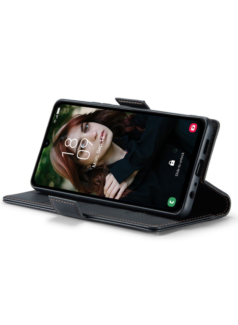 CaseMe Flip Wallet Case For Samsung Galaxy A15 4G/5G RFID Blocking PU Leather Wallet Flip Folio Case with Card Holder Kickstand Shockproof Phone Cover - Black - Image 2