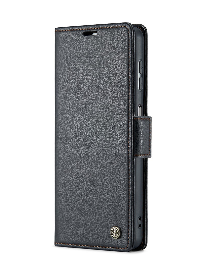 CaseMe Flip Wallet Case For Samsung Galaxy A15 4G/5G RFID Blocking PU Leather Wallet Flip Folio Case with Card Holder Kickstand Shockproof Phone Cover - Black - Image 5