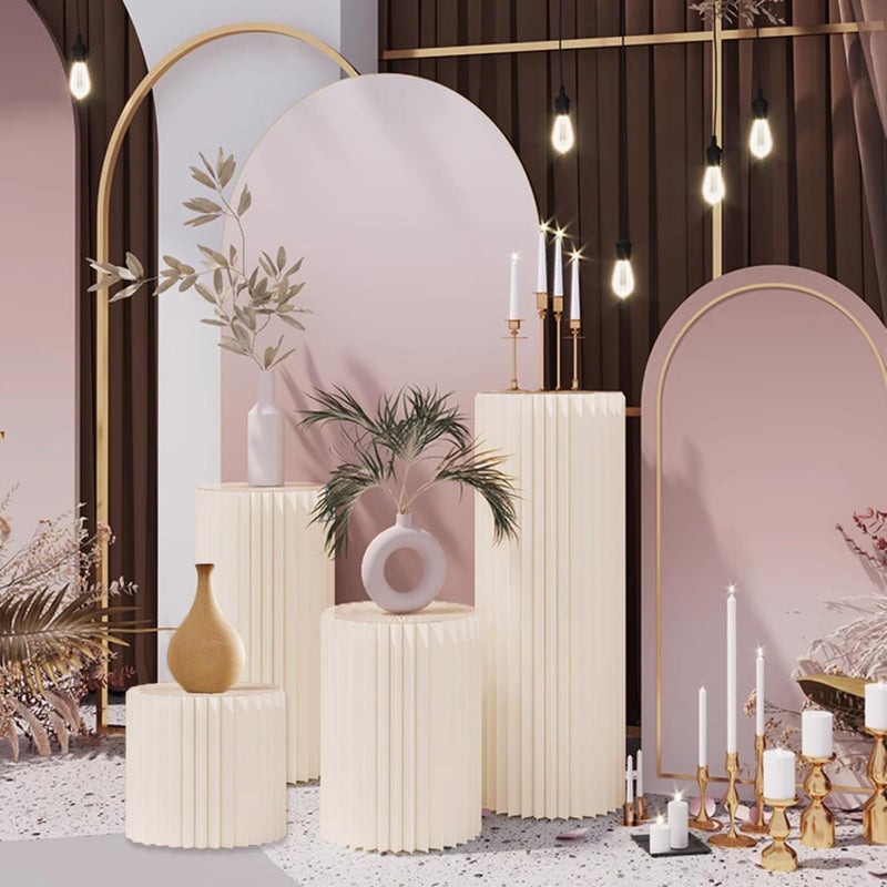 OYKSHDF 4Pack Cylinder Stands for Party, Foldable Cardboard Columns with 4 Clear Round Top Plates, Cake Display Pedestal Stand for Wedding Banquet Vendor Events Decorative - Image 2