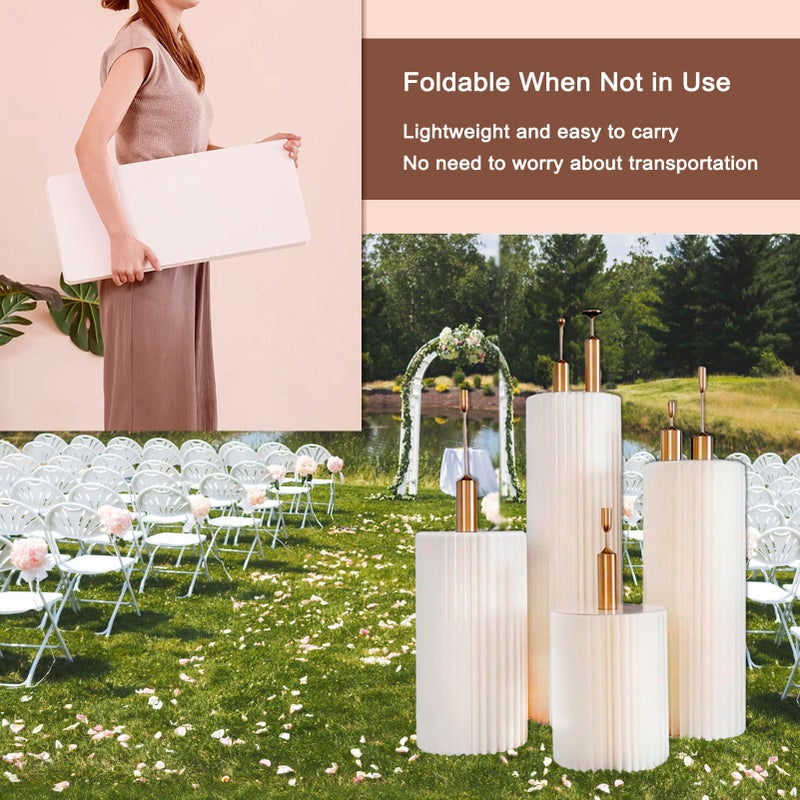 OYKSHDF 4Pack Cylinder Stands for Party, Foldable Cardboard Columns with 4 Clear Round Top Plates, Cake Display Pedestal Stand for Wedding Banquet Vendor Events Decorative - Image 5