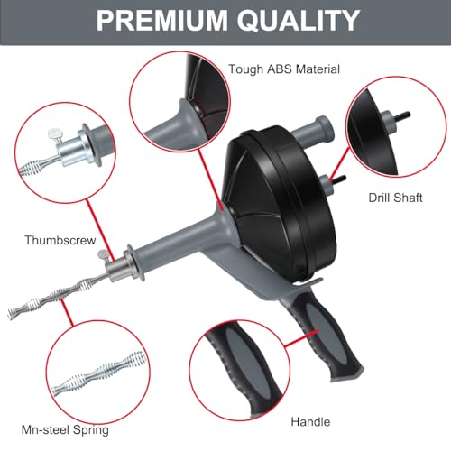 BACEYIOU Drain Auger, Clog Remover with Drill Adapter, 25 Feet Flexible Plumbing Snake Use Manually or Powered for Kitchen,Bathrom and Shower Sink, Comes with Gloves(Gray) - Image 2