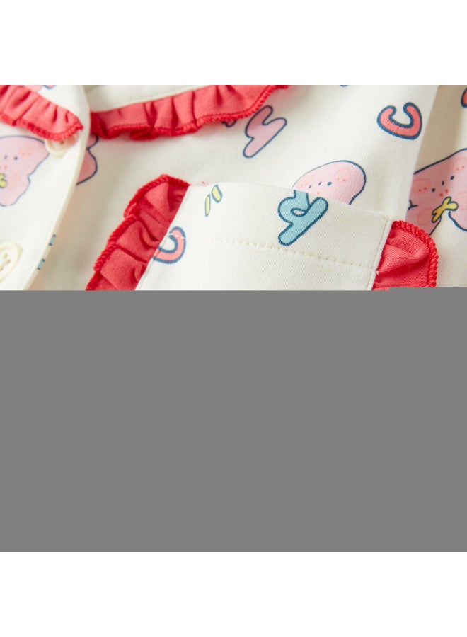Deesha 60s High-count High-density Pure Cotton Cardigan Collar Homewear Outerwear Set Off-white Full-print Rabbit 110 - Image 5