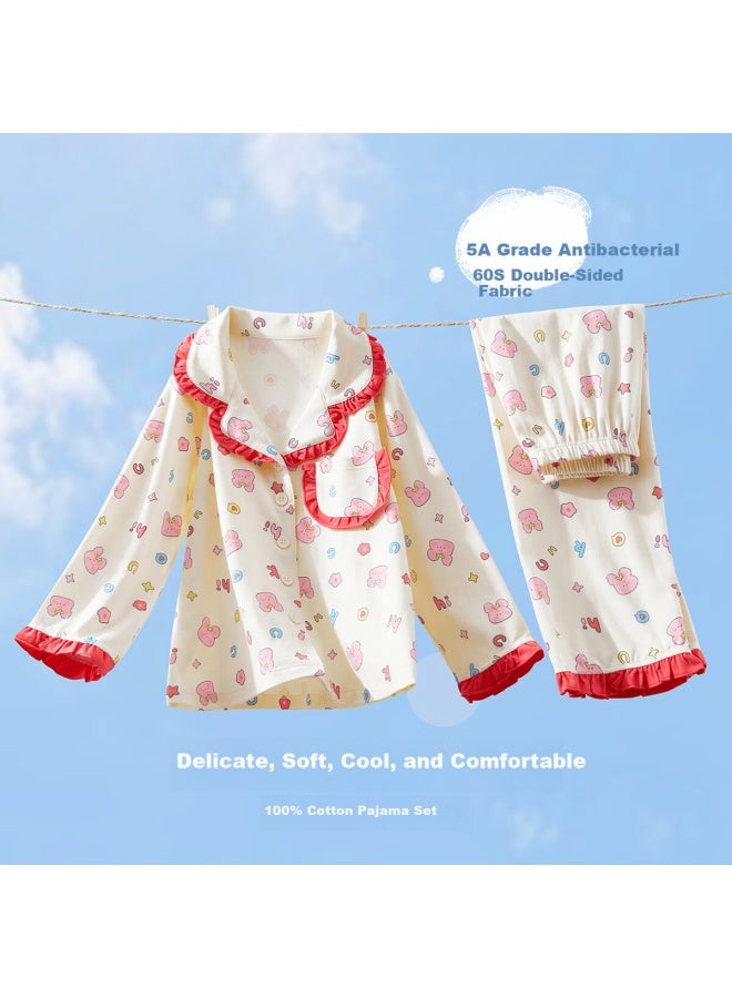 Deesha 60s High-count High-density Pure Cotton Cardigan Collar Homewear Outerwear Set Off-white Full-print Rabbit 110 - Image 3