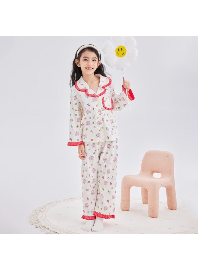 Deesha 60s High-count High-density Pure Cotton Cardigan Collar Homewear Outerwear Set Off-white Full-print Rabbit 110 - Image 1