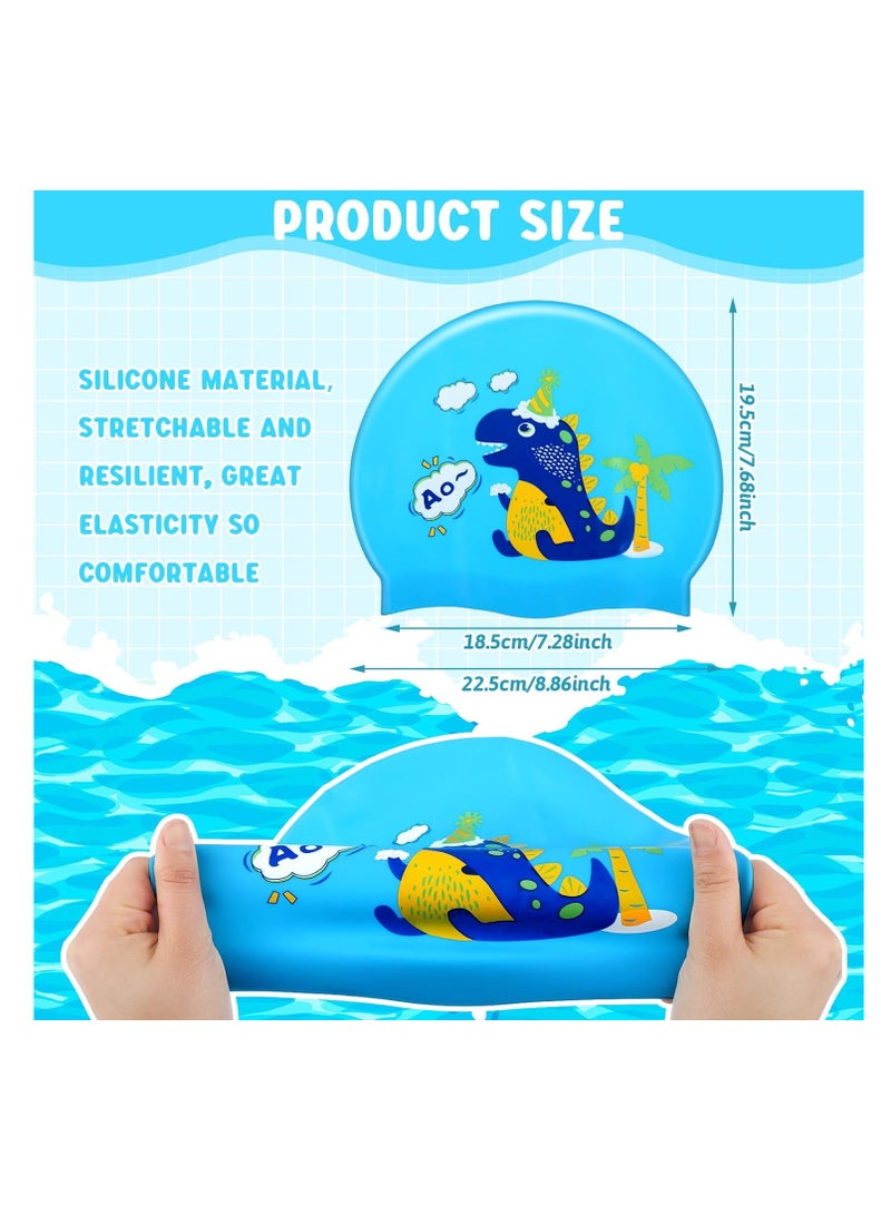 SYOSI 3-Pack Kids Swim Caps - Fun and Waterproof Silicone Swimming Hats for Boys and Girls Cartoon Bathing Hats for Long and Short Hair (Ages 4-12,Boy Style)  - Image 2