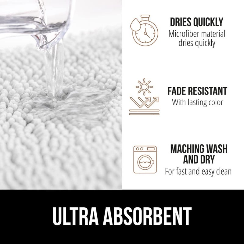 غوريلا جريب غوريلا قبضة السجادة الحمام سميكة ناعم الامتصاص تشنيل دعم المطاط السجاد الحمام سجاد ميكروفيات الجفاف بسرعة أشعش آلة الحصير قابلة للغسل أفخم حوض استحمام متين وأرضية دش 24 × 17 أبيض - Image 5