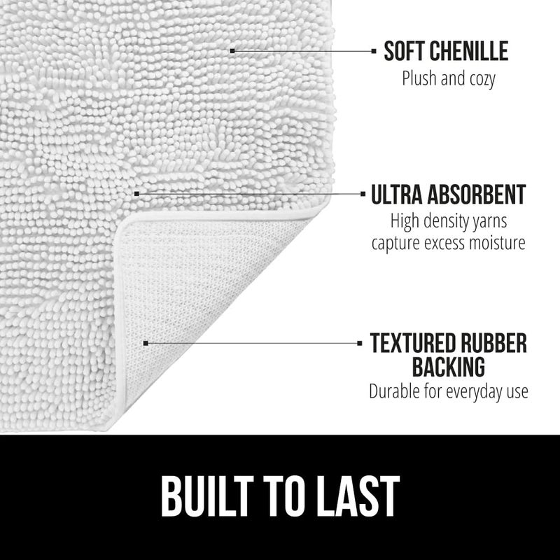 غوريلا جريب غوريلا قبضة السجادة الحمام سميكة ناعم الامتصاص تشنيل دعم المطاط السجاد الحمام سجاد ميكروفيات الجفاف بسرعة أشعش آلة الحصير قابلة للغسل أفخم حوض استحمام متين وأرضية دش 24 × 17 أبيض - Image 3