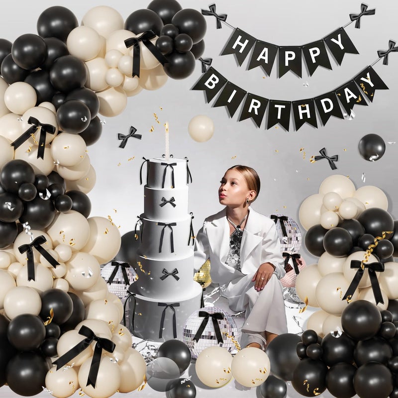 NUTTYBASH Black and Sand White Balloon Arch Kit 141 Pcs Coquette Birthday Decorations Include Balloons and Black Bow for Wedding Baby Shower Gender Reveal Bow Birthday Decorations - Image 2