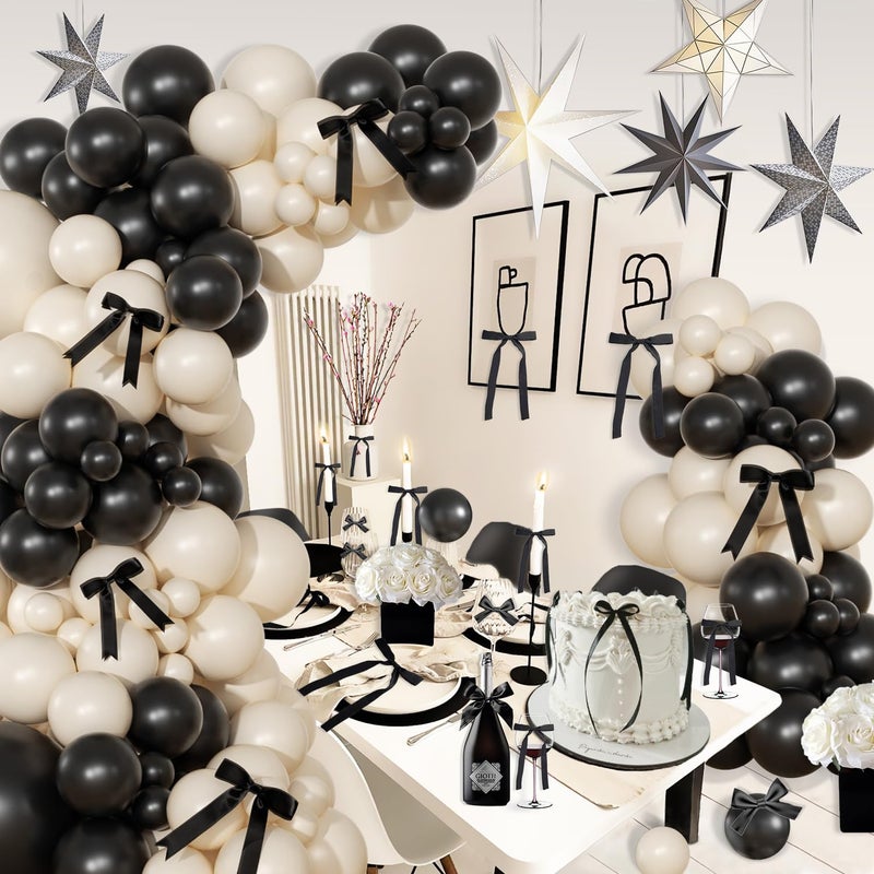 NUTTYBASH Black and Sand White Balloon Arch Kit 141 Pcs Coquette Birthday Decorations Include Balloons and Black Bow for Wedding Baby Shower Gender Reveal Bow Birthday Decorations - Image 3