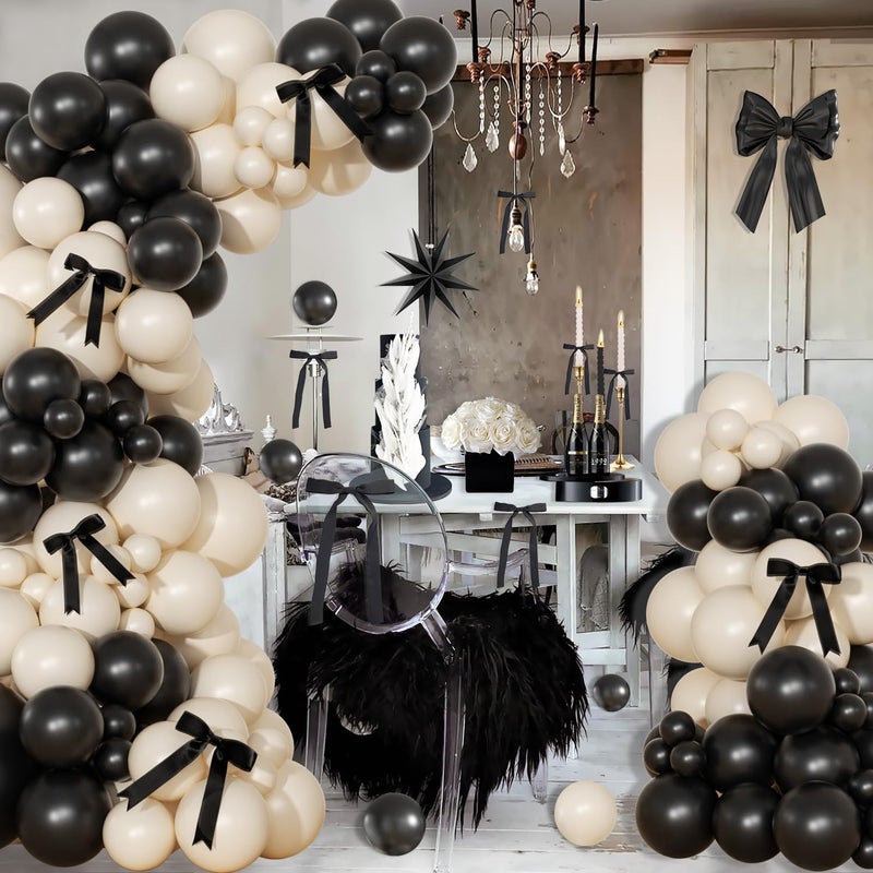 NUTTYBASH Black and Sand White Balloon Arch Kit 141 Pcs Coquette Birthday Decorations Include Balloons and Black Bow for Wedding Baby Shower Gender Reveal Bow Birthday Decorations - Image 5