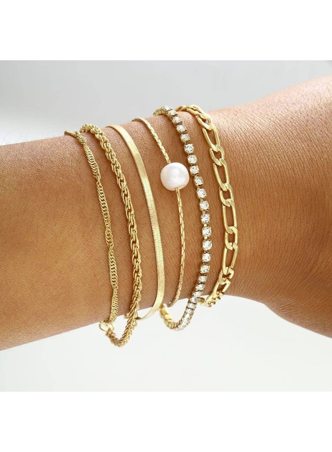 Orange Life 5-Piece Gold-Plated Jewelry Set with Rhinestones – Women's Bracelet & Anklet Combo | Trendy Alloy Chain - Image 2