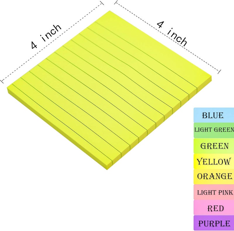 YEECOK 8 Pads Lined Sticky Notes 4x4 in Post, 8 Colors Self Sticky Notes Pad Its, Bright Stickies Colorful Big Square Sticky Notes for Office, Home, School, Meeting, 50 Sheets/Pad - Image 2