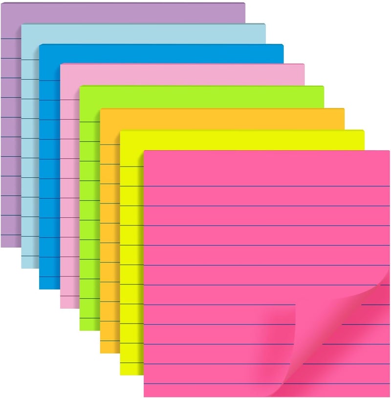 YEECOK 8 Pads Lined Sticky Notes 4x4 in Post, 8 Colors Self Sticky Notes Pad Its, Bright Stickies Colorful Big Square Sticky Notes for Office, Home, School, Meeting, 50 Sheets/Pad - Image 1