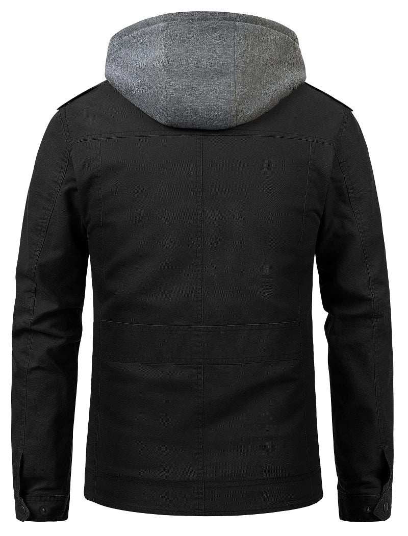 Pursky Boy Cotton Lightweight Multi Pockets Jacket Zip Front Stand Collar Military Windbreaker Black S - Image 3
