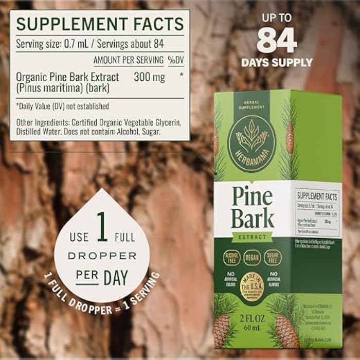 HERBAMAMA Pine Bark Tincture - Vegan Antioxidant Support & Overall Well-Being with French Maritime Pine Bark Extract Drops - Non-GMO, Alcohol & Sugar-Free Pinus Pinaster Supplement, 84-Day Supply - Image 3