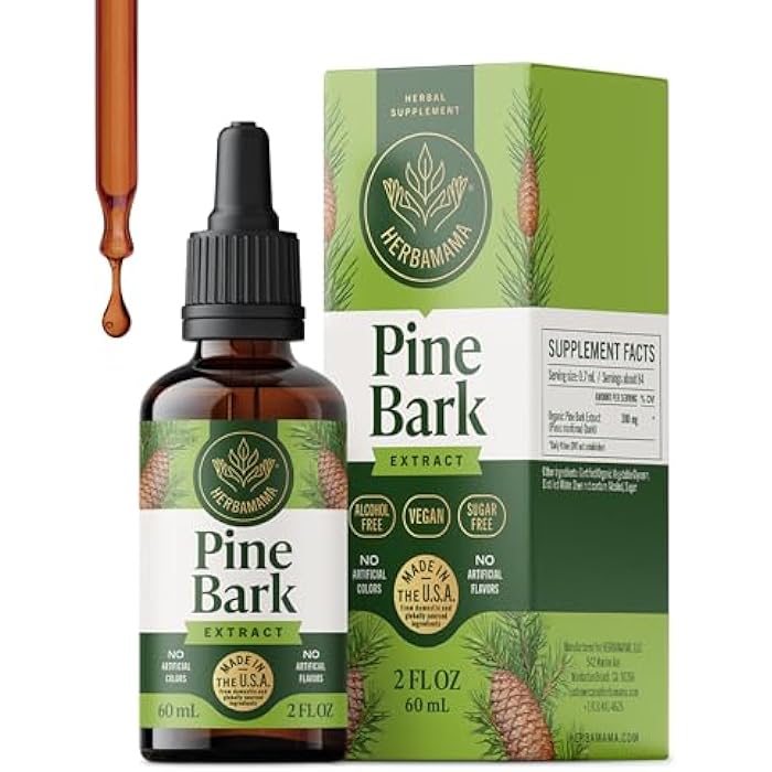 HERBAMAMA Pine Bark Tincture - Vegan Antioxidant Support & Overall Well-Being with French Maritime Pine Bark Extract Drops - Non-GMO, Alcohol & Sugar-Free Pinus Pinaster Supplement, 84-Day Supply - Image 1