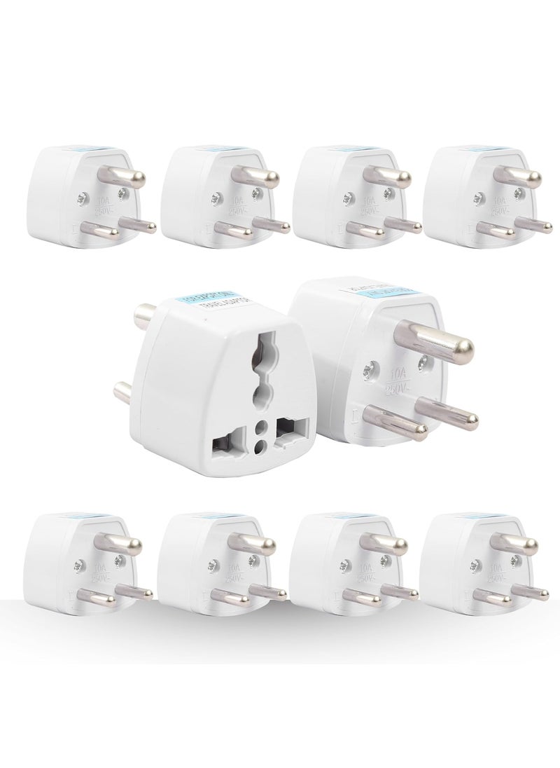 HI PLASST PINS N PLUGS HiPlasst India Converter Plug 3Pin Pack of 10 World Travel Adapter for USA UK Canada Europe to India Type D Adaptor Plug Socket for Foreign Devices in India  - Image 1
