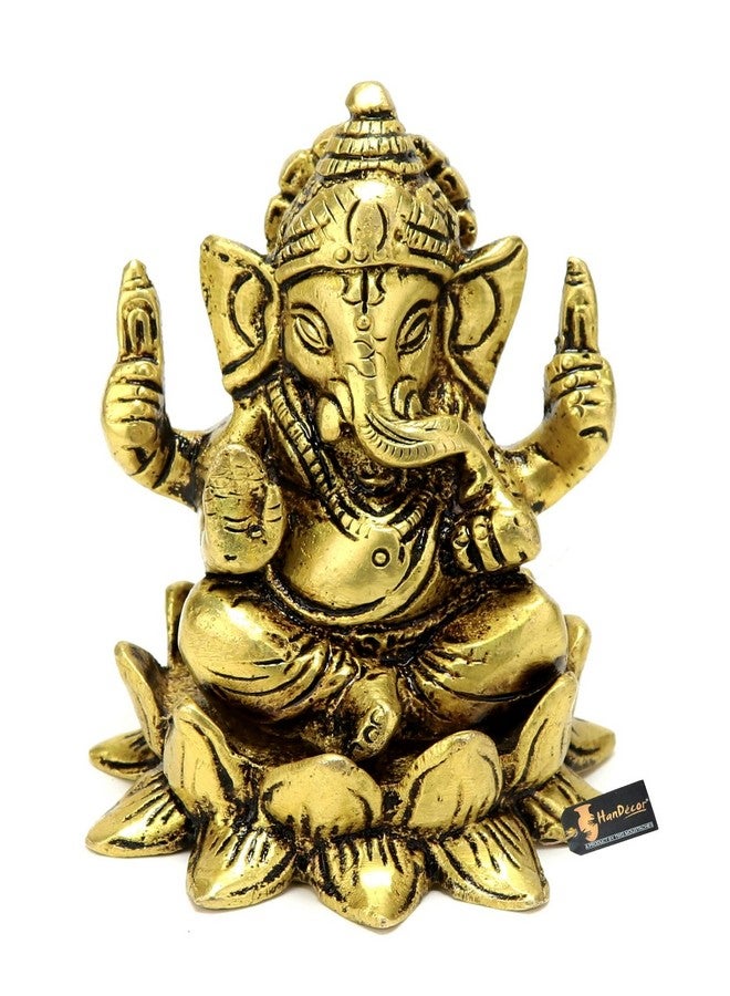 Two Moustaches Brass Ganesha on Lotus Showpiece, Ganesha Murti, Ganesha Idol for Home, Ganesha Statue for Home Temple, Standard, Pack of 1 - Image 1