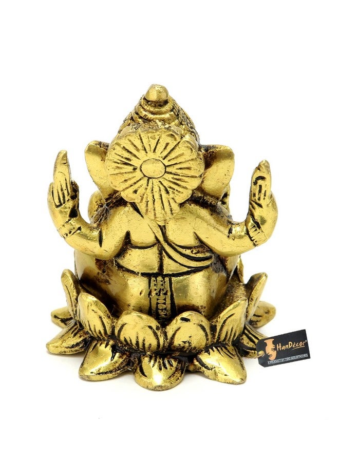 Two Moustaches Brass Ganesha on Lotus Showpiece, Ganesha Murti, Ganesha Idol for Home, Ganesha Statue for Home Temple, Standard, Pack of 1 - Image 4