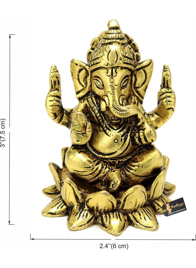 Two Moustaches Brass Ganesha on Lotus Showpiece, Ganesha Murti, Ganesha Idol for Home, Ganesha Statue for Home Temple, Standard, Pack of 1 - Image 5
