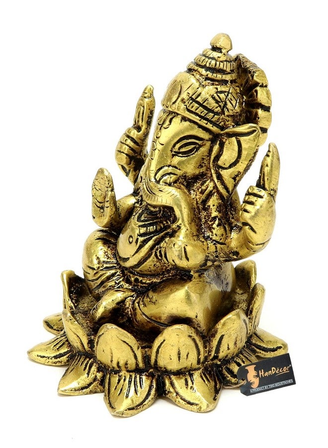 Two Moustaches Brass Ganesha on Lotus Showpiece, Ganesha Murti, Ganesha Idol for Home, Ganesha Statue for Home Temple, Standard, Pack of 1 - Image 2