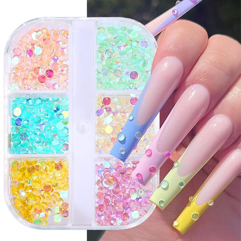 Aurora Mermaid 3D Bubble Beads Nail Charms 6 Grids Mixed Color Crystal Gems Flatback Rhinestones for DIY Nail Art