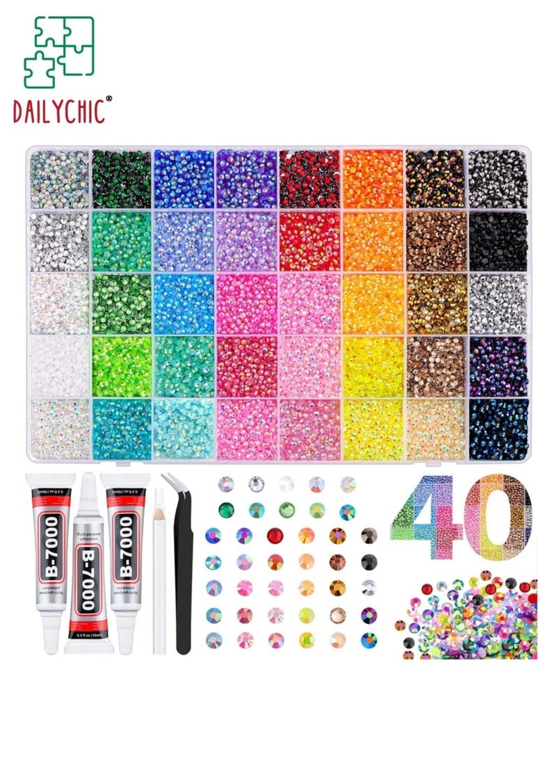 DAILYCHIC 32000Pcs Rhinestones Bedazzling Kit for Crafts with B7000 Jewelry Glue, Rhinestones with Gems Adhesive for Shoes Cloth Fabric for Crafting Diamond Nail Art Graduation Cap Decorations - Image 1