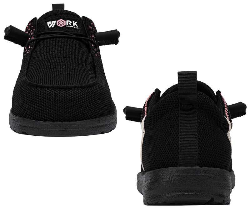 LARNMERN Steel Toe Loafers Women Slip On Work Safety Shoes Lightweight Comfortable Walking Sneakers Casual(6 Women, Black Pink) - Image 3