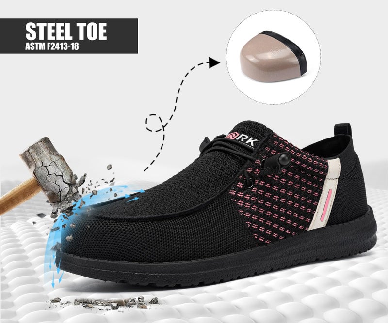 LARNMERN Steel Toe Loafers Women Slip On Work Safety Shoes Lightweight Comfortable Walking Sneakers Casual(6 Women, Black Pink) - Image 5