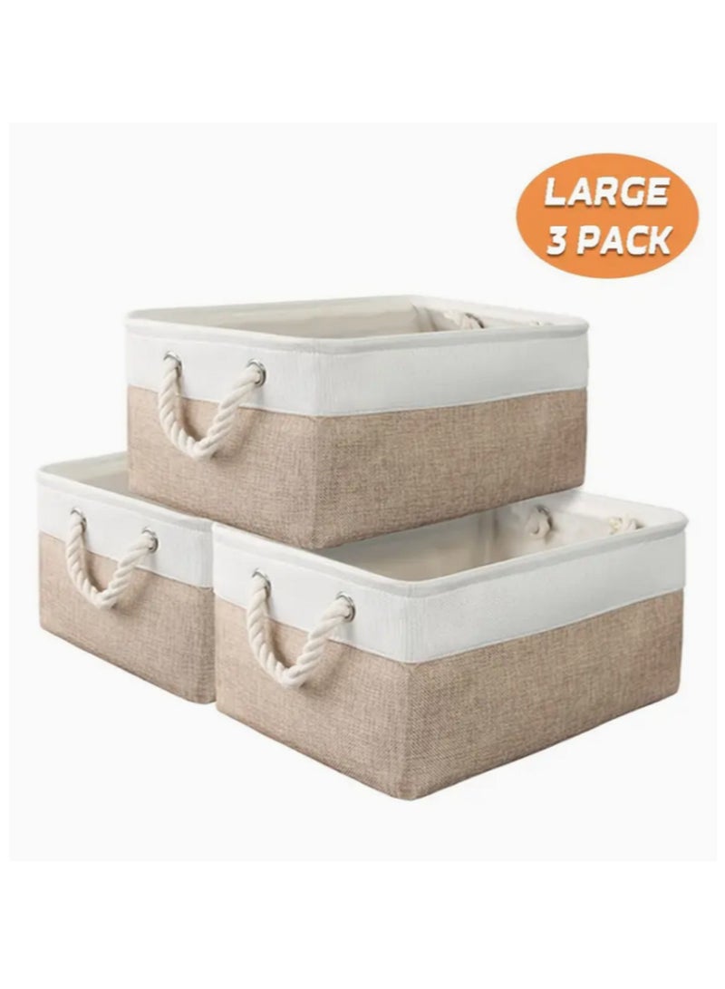 مجموعة سلال تخزين 3 قطع - سلال زخرفية لصناديق التخزين الكبيرة مع مقابض لتخزين الملابس، الألعاب، الكتب في الحمام، غرفة المعيشة، المرآب، المنزل، المكتب - Image 1