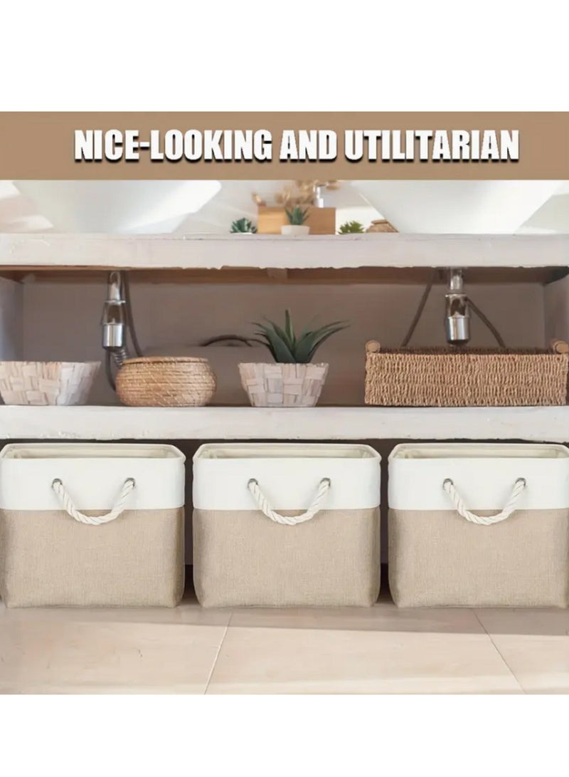 مجموعة سلال تخزين 3 قطع - سلال زخرفية لصناديق التخزين الكبيرة مع مقابض لتخزين الملابس، الألعاب، الكتب في الحمام، غرفة المعيشة، المرآب، المنزل، المكتب - Image 5