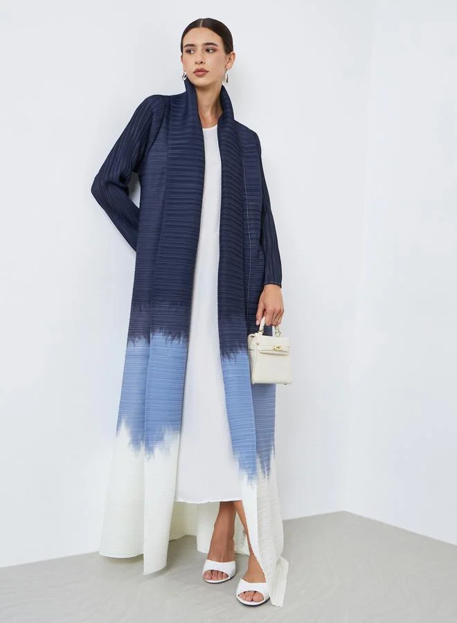 Take Two Color Blocked Textured Pleated Belted Long Sleeve Abaya