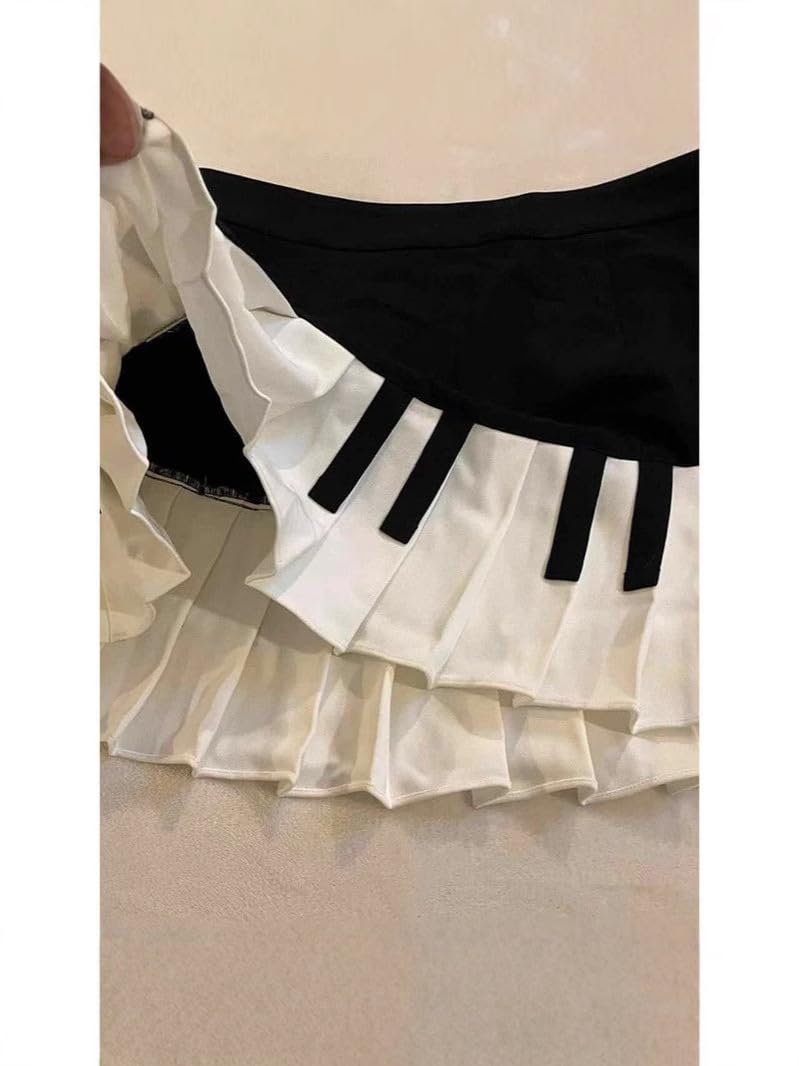 TYATVS Piano Skirt Mini Skirts for Women High Waisted Short Piano Skirt Y2k Harajuku Dark Coquette Aesthetic Grunge (A-Black-1,Medium) - Image 4