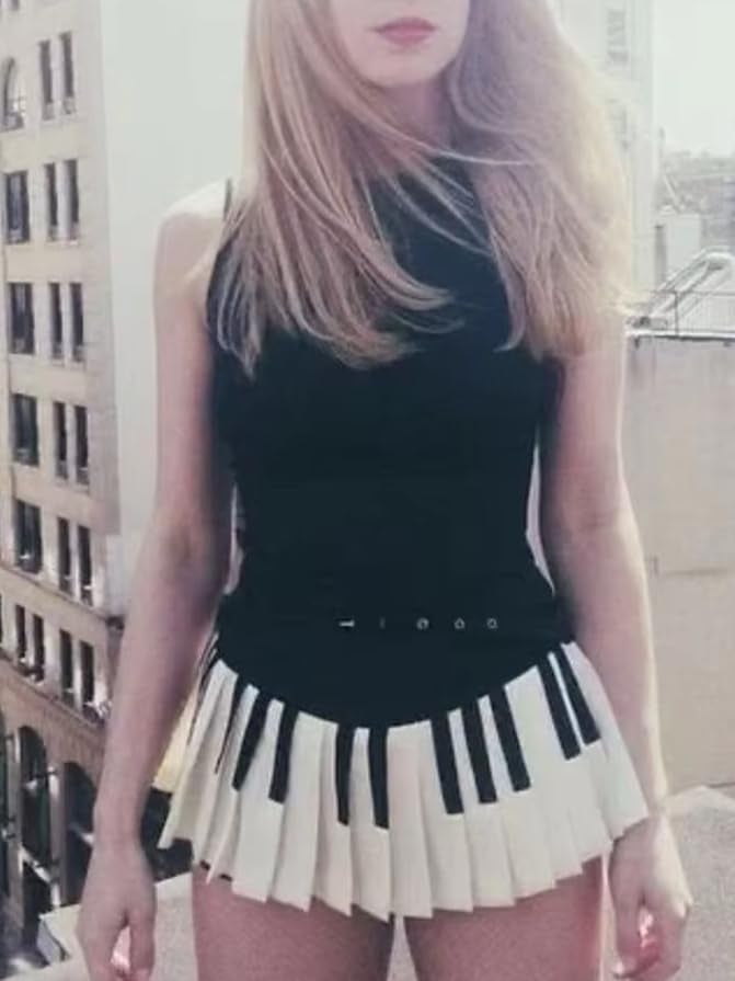 TYATVS Piano Skirt Mini Skirts for Women High Waisted Short Piano Skirt Y2k Harajuku Dark Coquette Aesthetic Grunge (A-Black-1,Medium) - Image 3