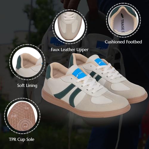 TRASE Casual Sneaker Shoes for Women | Soft Cushioned Insole | Sneakers for Woman | Lightweight | Comfortable | Stylish, Trendy Girls and Women Sneakers with Laces (Cream-Green, 7 UK) - Image 2