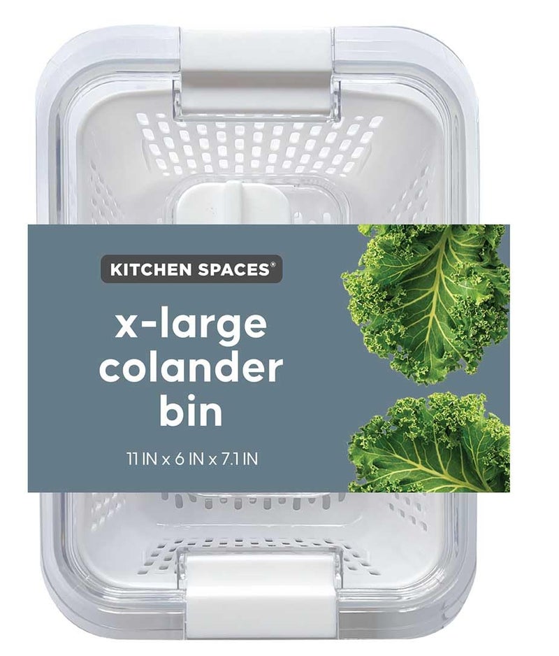 Kitchen Spaces Colander Bin, Produce Saver, Fridge Organizer With Lid, Wash, Strain and Store, Great for Refrigerator, Freezer and Pantry, X-Large, White, Pack of 1 - Image 4
