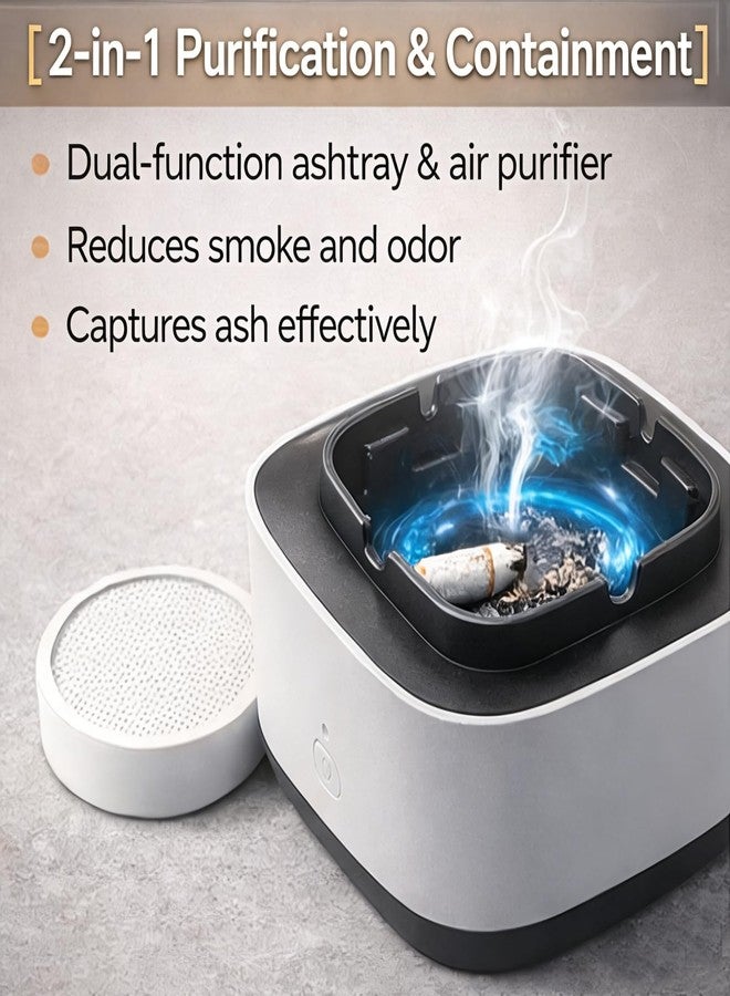 Pilipane Smokeless Ashtray Multifunctional 2 in 1 Air Purifier Ashtray with Filter Rechargeable Ashtray Smoke Removing Ashtray Home Ashtray Portable Ash Tray for Home Indoor Office Gray - Image 3