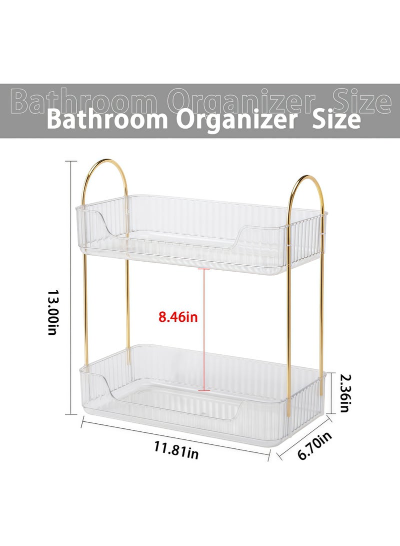 Bathroom Organizer Countertop, Makeup Storage, Skincare Cosmetic Tray Shelf, Perfume Holder Rack for Vanity Counter, Large Capacity, Easy to Install, Clean, 2 Tiers, clear - Image 3