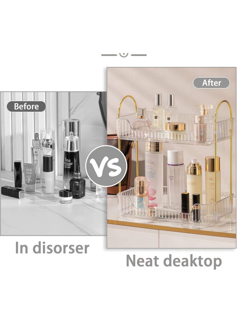 Bathroom Organizer Countertop, Makeup Storage, Skincare Cosmetic Tray Shelf, Perfume Holder Rack for Vanity Counter, Large Capacity, Easy to Install, Clean, 2 Tiers, clear - Image 5