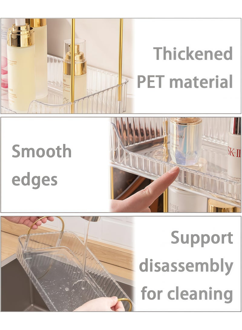 Bathroom Organizer Countertop, Makeup Storage, Skincare Cosmetic Tray Shelf, Perfume Holder Rack for Vanity Counter, Large Capacity, Easy to Install, Clean, 2 Tiers, clear - Image 4
