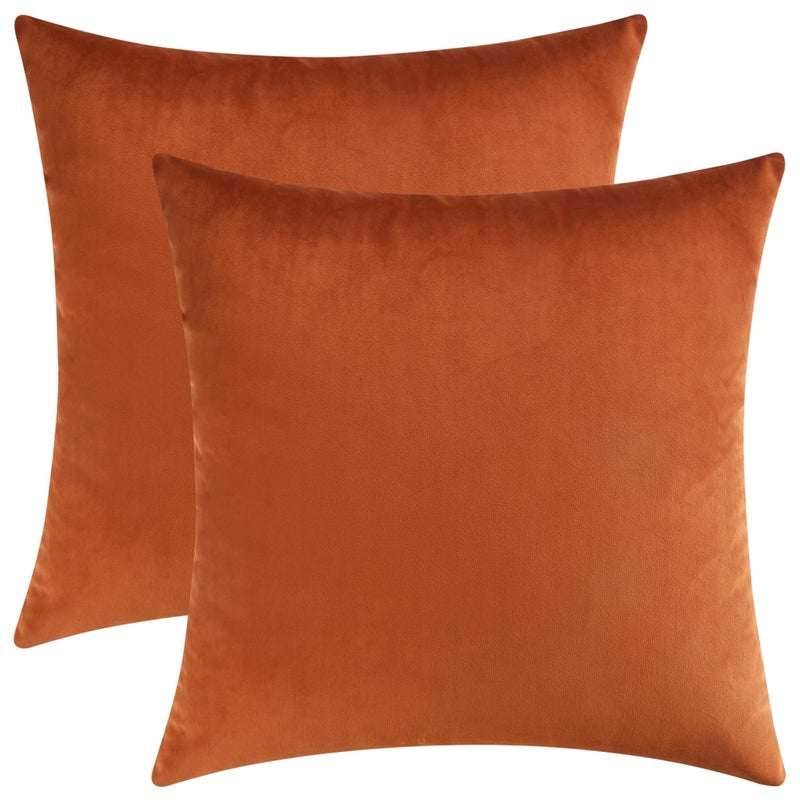 Mixhug Set of 2 Cozy Velvet Square Decorative Throw Pillow Covers for Couch and Bed, Burnt Orange, 18 x 18 Inches - Image 1