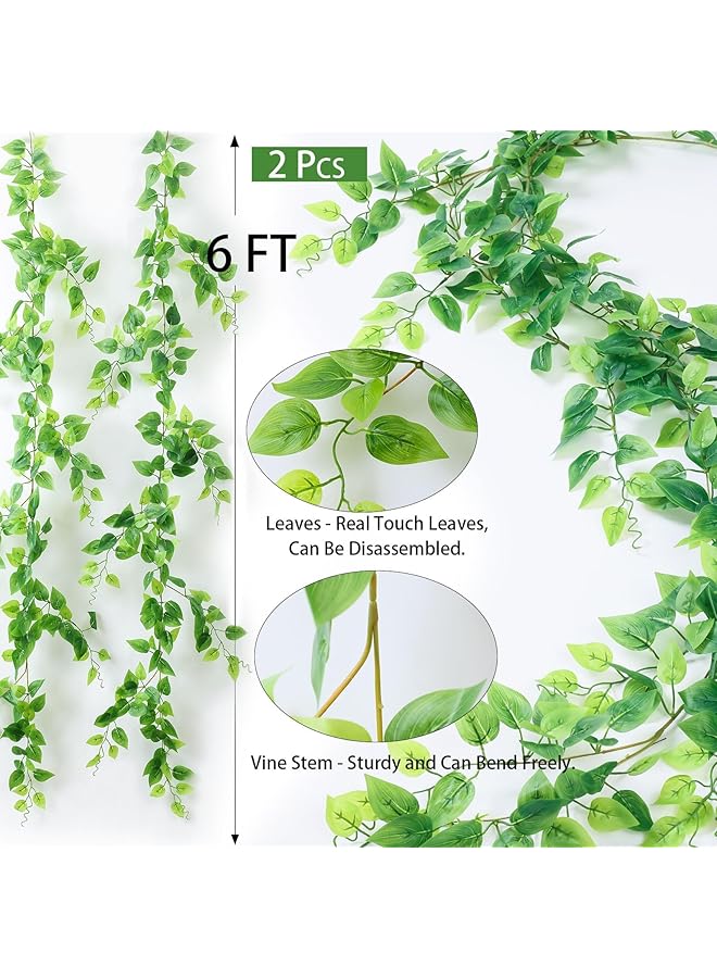 erorex 6Ft Scindapsus Artificial Vine Set 2 Pack Realistic Silk Leaf Garlands Perfect For Bedroom Party Wedding Decor Lush Faux Greenery For Wall And Room Accents - Image 2