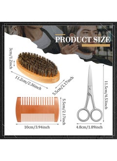 Maitys Aitys 10 Sets Beard Brush Comb Scissors Set For Men Natural Boar Bristle Brush Dual Action Pear Wood Comb With Wide Tooth Mustache Trimming Scissors With Travel Pouch Straighten Soften Your Beard  - Image 3